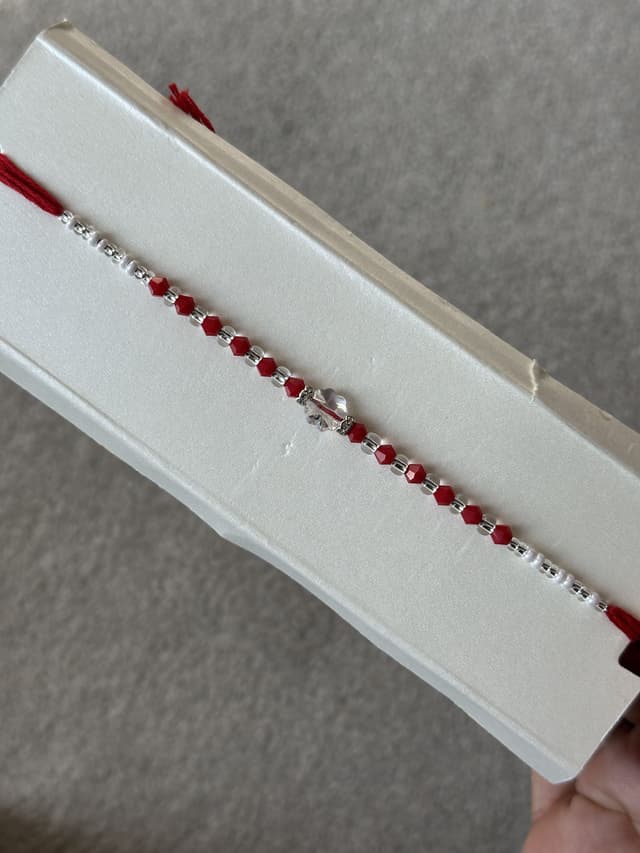 Red and White Diamond Beads Rakhi