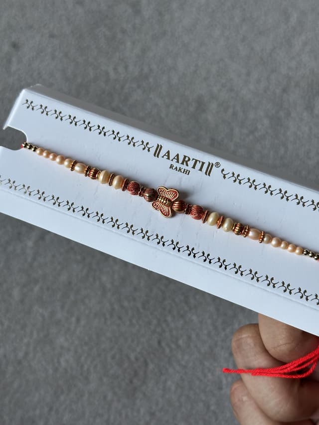 Peach Beads butterfly Rakhi