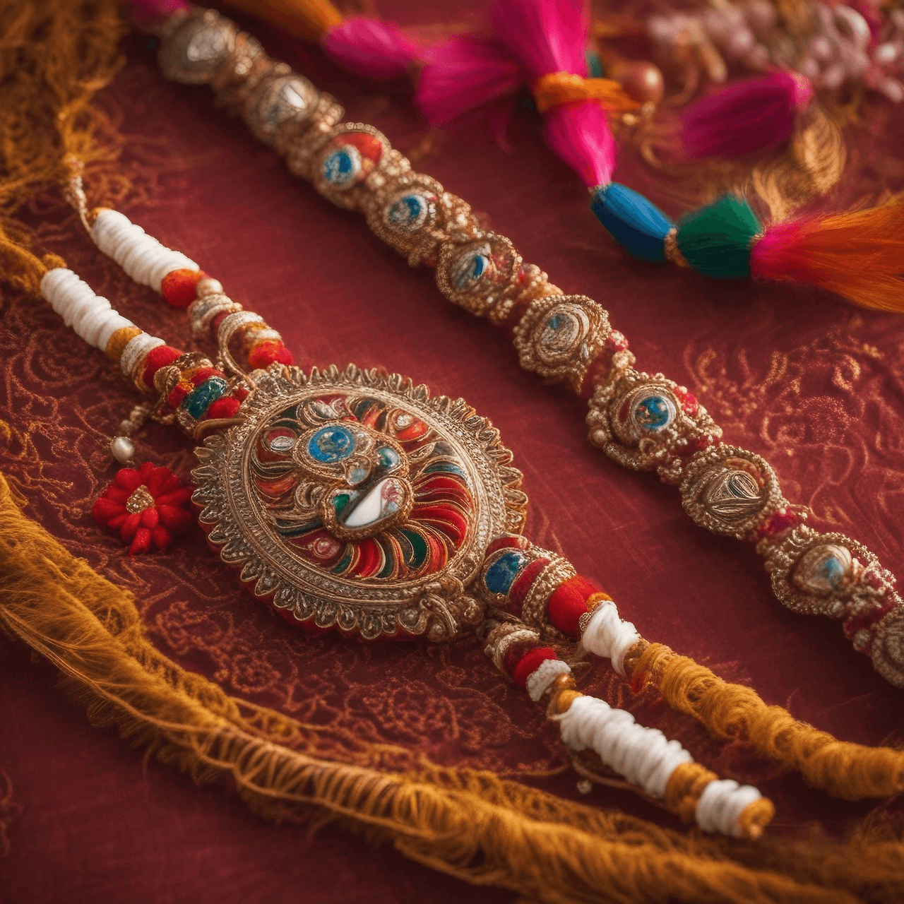 Beautiful Rakhi collection with traditional designs and decorative elements for Raksha Bandhan festival